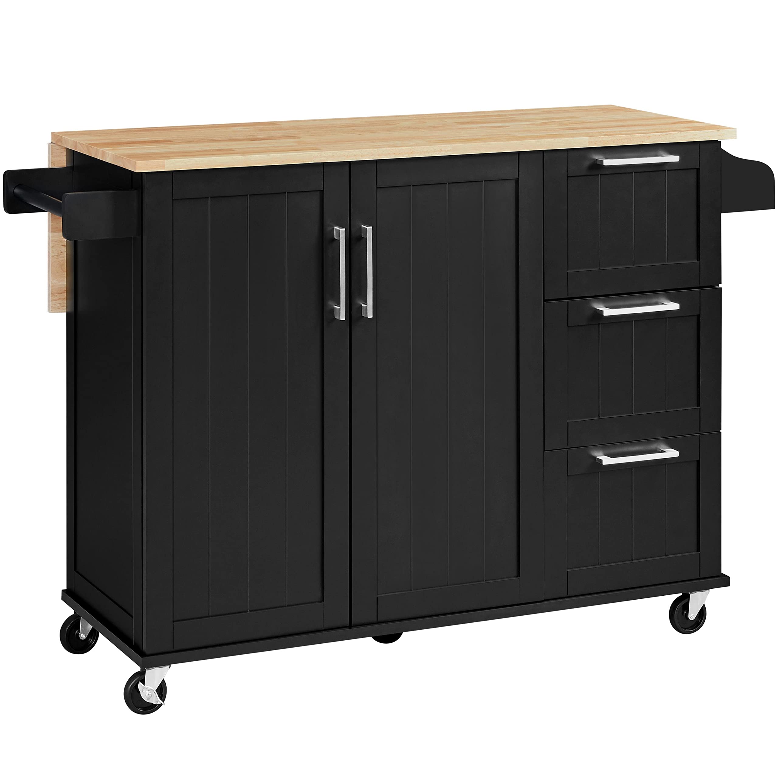 Yaheetech Kitchen Island Cart with Drop-Leaf Countertop, Rolling Kitchen Island Breakfast Bar Table on Wheels with Storage Cabinet & 3 Drawers & Spice Rack for Dinning Room, 53 Inch Width, Black