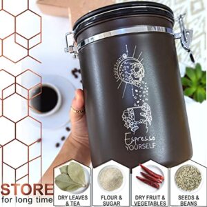 CafetastiQ Coffee Canister - Large 22oz Airtight Coffee Container for Storage with Date Dial and Release Valve - Accessories Scoop (Gray Morning)