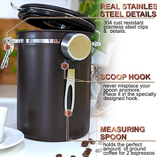 CafetastiQ Coffee Canister - Large 22oz Airtight Coffee Container for Storage with Date Dial and Release Valve - Accessories Scoop (Gray Morning)