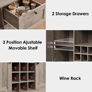 BOTLOG Coffee Bar Cabinet, 42.5" Buffet Cabinet with Storage, Sideboard Bar Cabinet with Wine Rack, Storage Shelves Coffee Bar Cupboard for Kitchen, Dining Room