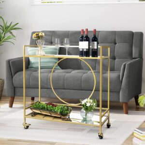 RiteSune Gold Mirror Rolling Serving Bar Cart on Lockable Wheels, Wine Drink Liquor Cart Stand for Home Kitchen Storage, Living Room, Club Party, Christmas, New Year