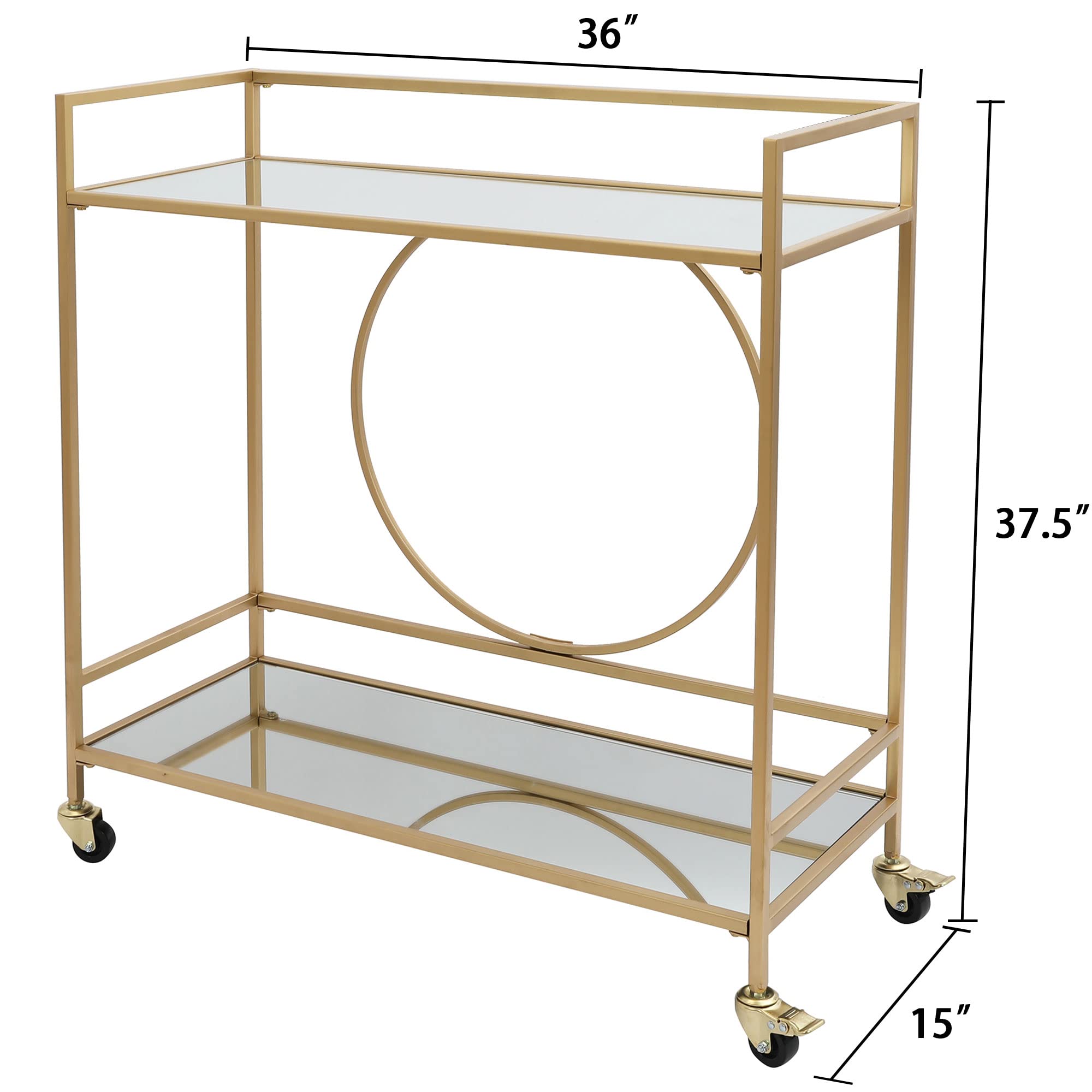 RiteSune Gold Mirror Rolling Serving Bar Cart on Lockable Wheels, Wine Drink Liquor Cart Stand for Home Kitchen Storage, Living Room, Club Party, Christmas, New Year