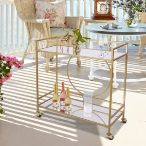 RiteSune Gold Mirror Rolling Serving Bar Cart on Lockable Wheels, Wine Drink Liquor Cart Stand for Home Kitchen Storage, Living Room, Club Party, Christmas, New Year