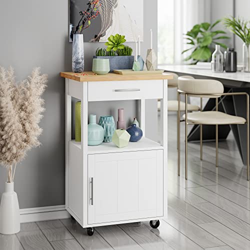 JY QAQA 22" Kitchen Island on Wheels with Storage Cabinet Kitchen Cart Cabinet with Shelves, Cart Handle for Towel Rack or Free Mobility, Portable Islands for Kitchen,White