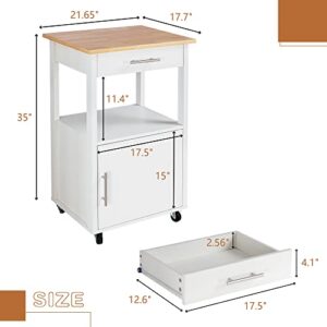 JY QAQA 22" Kitchen Island on Wheels with Storage Cabinet Kitchen Cart Cabinet with Shelves, Cart Handle for Towel Rack or Free Mobility, Portable Islands for Kitchen,White