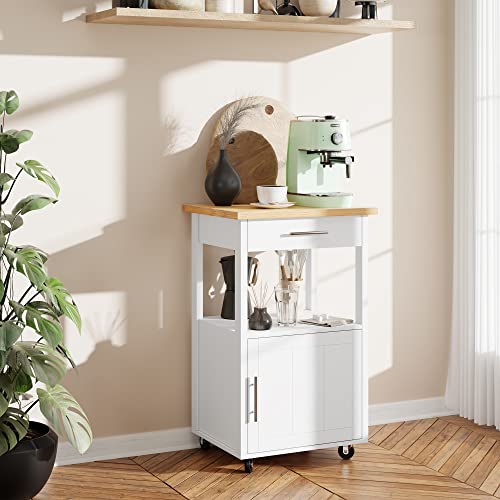 JY QAQA 22" Kitchen Island on Wheels with Storage Cabinet Kitchen Cart Cabinet with Shelves, Cart Handle for Towel Rack or Free Mobility, Portable Islands for Kitchen,White