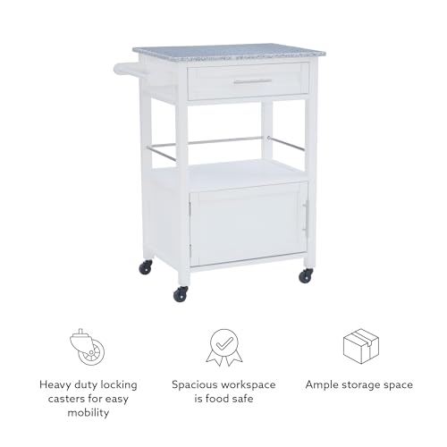 White Linon Storage Cart On Wheels With Granite Top. Great For Small Kitchens!!