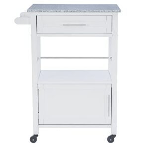 White Linon Storage Cart On Wheels With Granite Top. Great For Small Kitchens!!