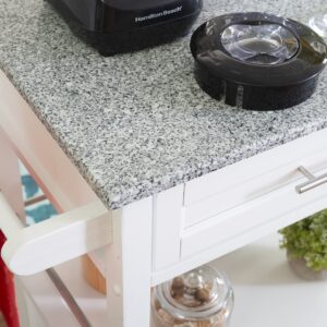 White Linon Storage Cart On Wheels With Granite Top. Great For Small Kitchens!!