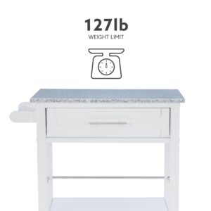 White Linon Storage Cart On Wheels With Granite Top. Great For Small Kitchens!!