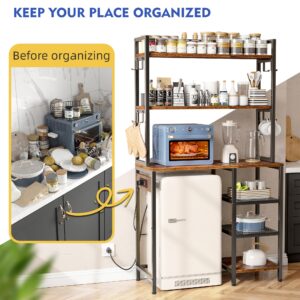 EnHomee Bakers Rack with Storage Cabinet Coffee Bar Cabinet Bakers Rack with Power Outlet Microwave Stand with Storage for Kitchen, Space Saving, Easy Assembly