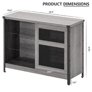 Wine Liquor Cabinet Bar for Home - Coffee Bar Cabinet with RGB Led Lights, Buffet Cabinets with Sliding Doors and Storage, Grey