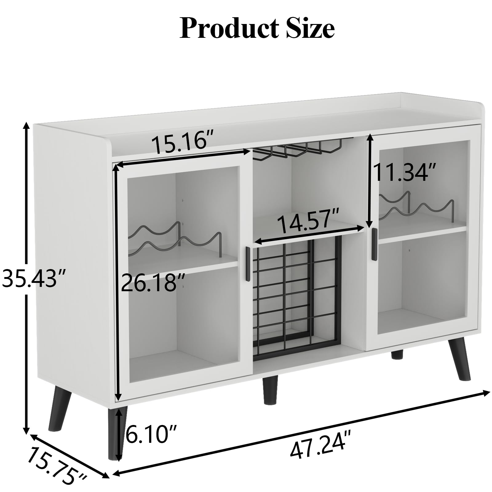 Auromie Wine Bar Cabinet with Led Light, Home Coffee Cabinet with Wine and Glass Rack, Kitchen Buffet Sideboard with Storage Shelves, Freestanding Liquor Cabinet for Living Room, Dining Room (White)