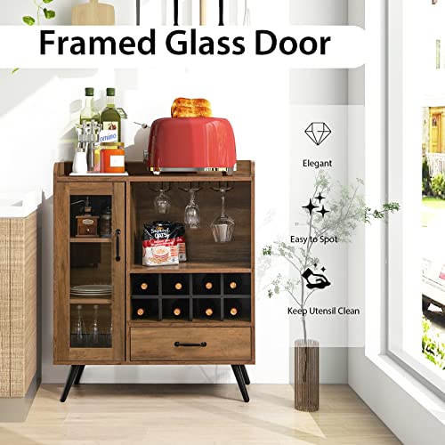 Giantex Bar Cabinet with Wine Rack, Coffee Bar Buffet Cabinet with Storage, Drawer, Glass Holder, Cupboard Wood Sideboard for Wine Bottle, Liquor, Farmhouse Kitchen Dining Room Furniture