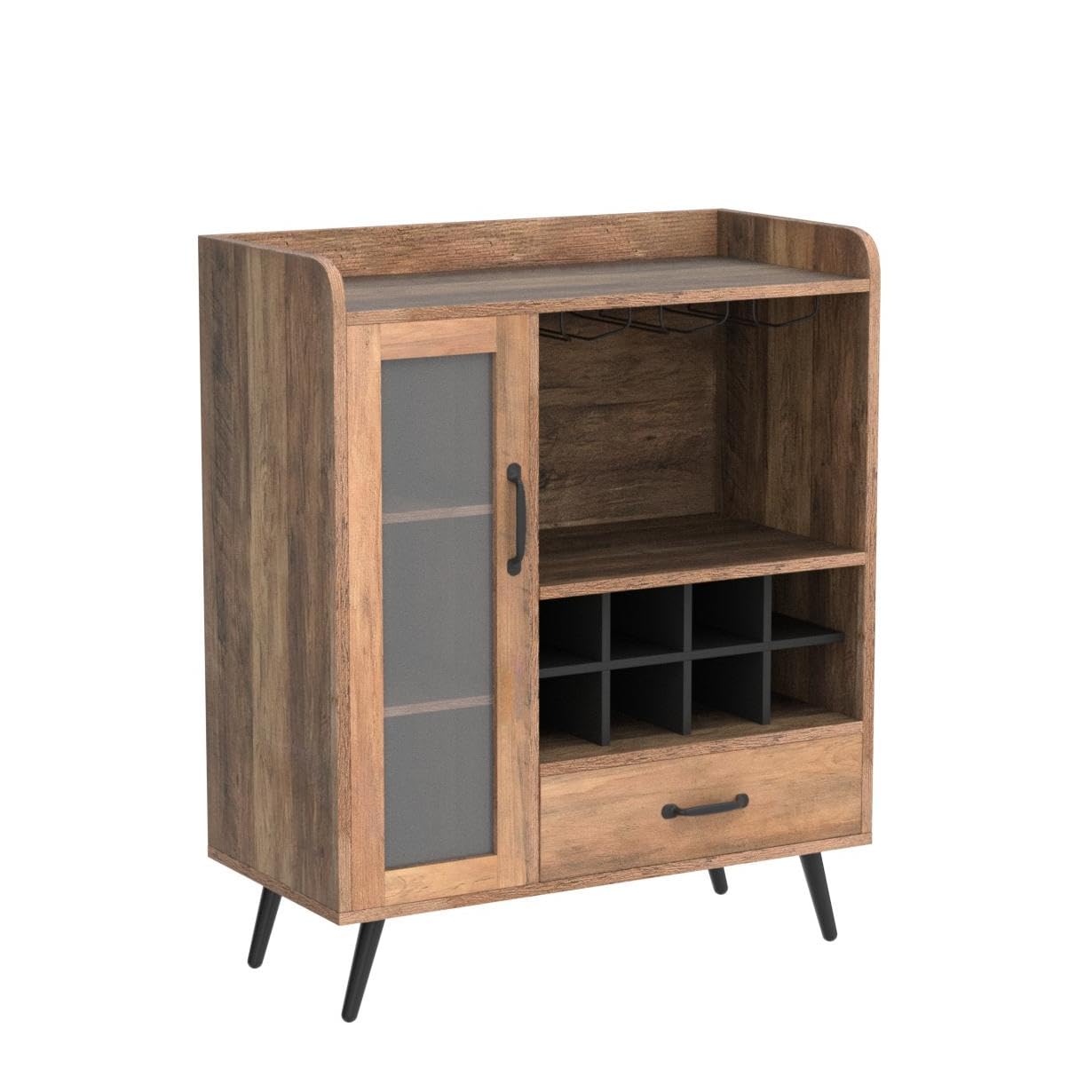 Giantex Bar Cabinet with Wine Rack, Coffee Bar Buffet Cabinet with Storage, Drawer, Glass Holder, Cupboard Wood Sideboard for Wine Bottle, Liquor, Farmhouse Kitchen Dining Room Furniture