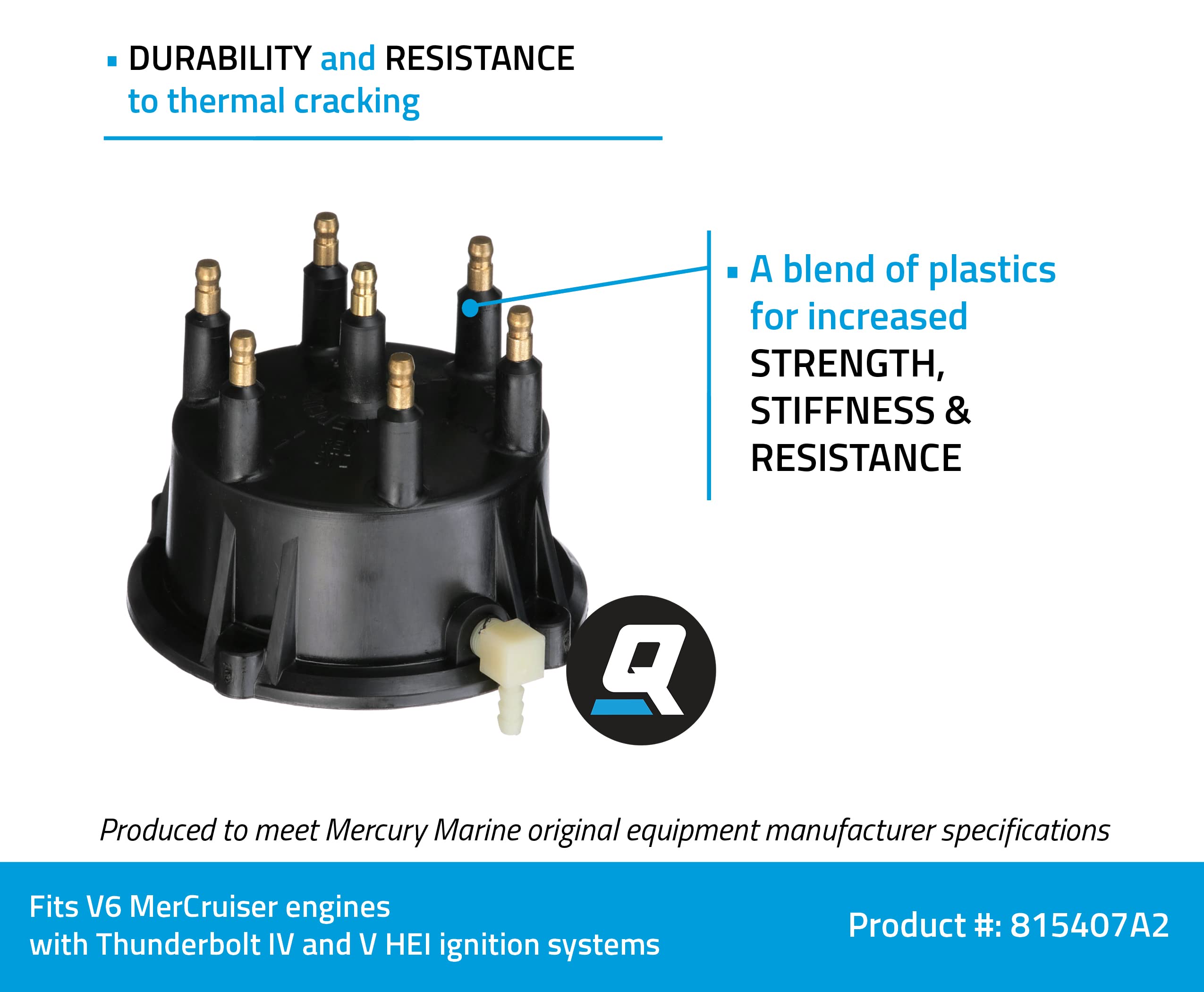 Quicksilver 815407A2 Distributor Cap Kit for Marinized, V-6 MerCruiser Engines Made by General Motors with Thunderbolt IV and V HEI Ignition Systems