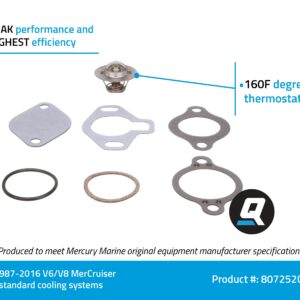 Quicksilver 807252Q5 Replacement Thermostat 160 Degree for V-6 and V-8 MerCruiser Engines from 1987-2016