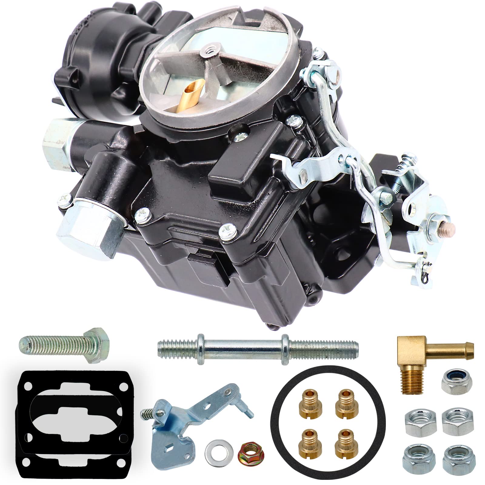 THUNDERMINGO Marine Carburetor for Mercruiser 2 Barrel Carburetor for Rochester Mercarb 3.0L 4.3L 2.5L 4CYL 5.0L 5.7L Engine with Jets and Gasket W/Electric choke and Long Linkage OEM #3310-864940A01