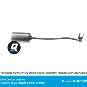 Quicksilver 8M6001217 Condenser for V-8 MerCruiser Engines Made by Ford or General Motors with Mallory Conventional Points Ignition System