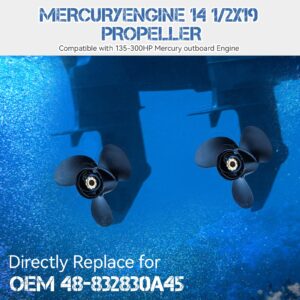 Qiclear 14 1/2 x 19 Pitch Upgrade OEM Boat Propeller fit Mercruiser Alpha One &Mercury Outboard Motos 135-300 Hp,48-832830A45,Hub Kits Included,15 Spline Tooth,RH 14.5 x 19p