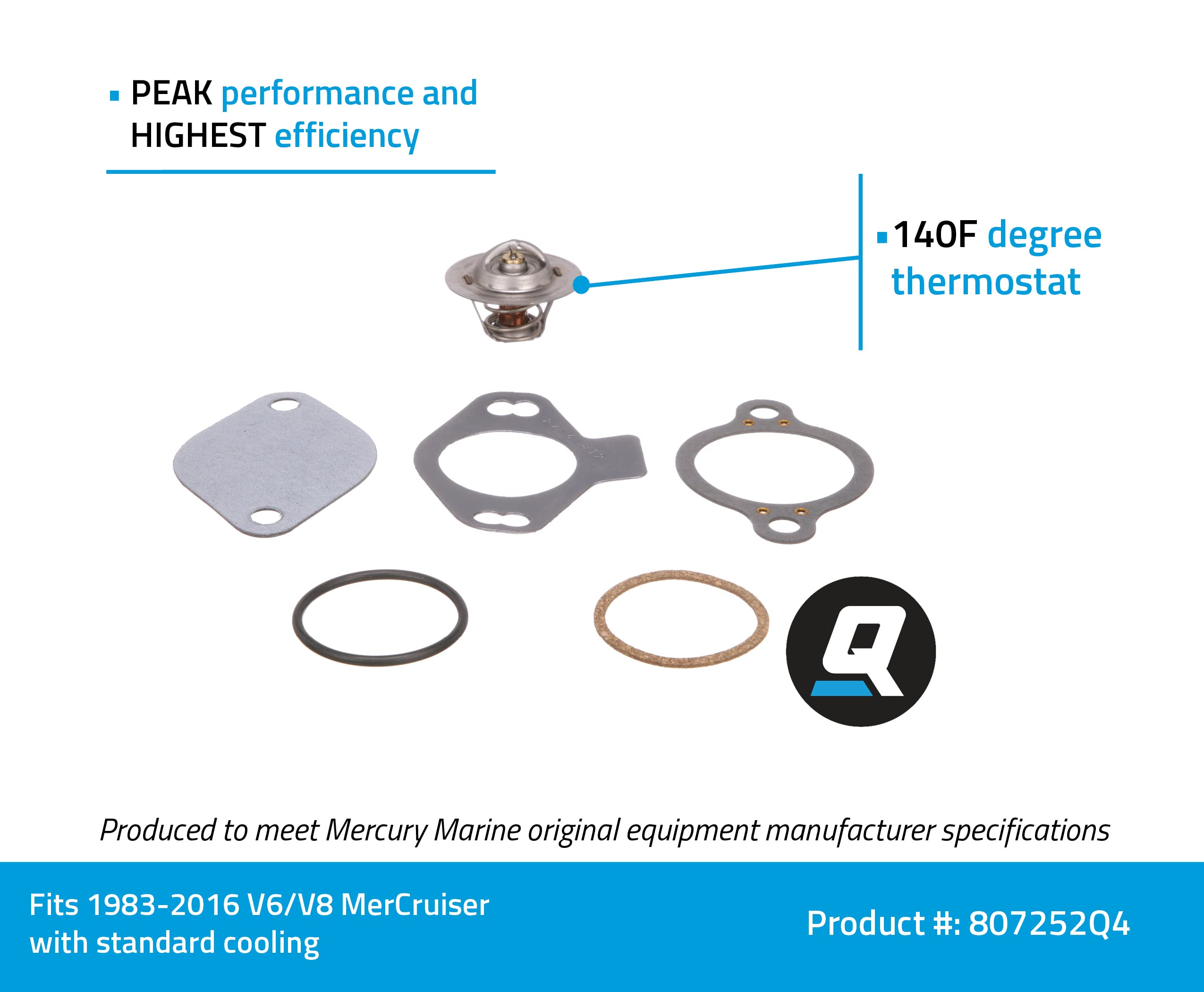 Quicksilver 807252Q4 Replacement Thermostat for V-6 and V-8 MerCruiser Engines 1983-2016