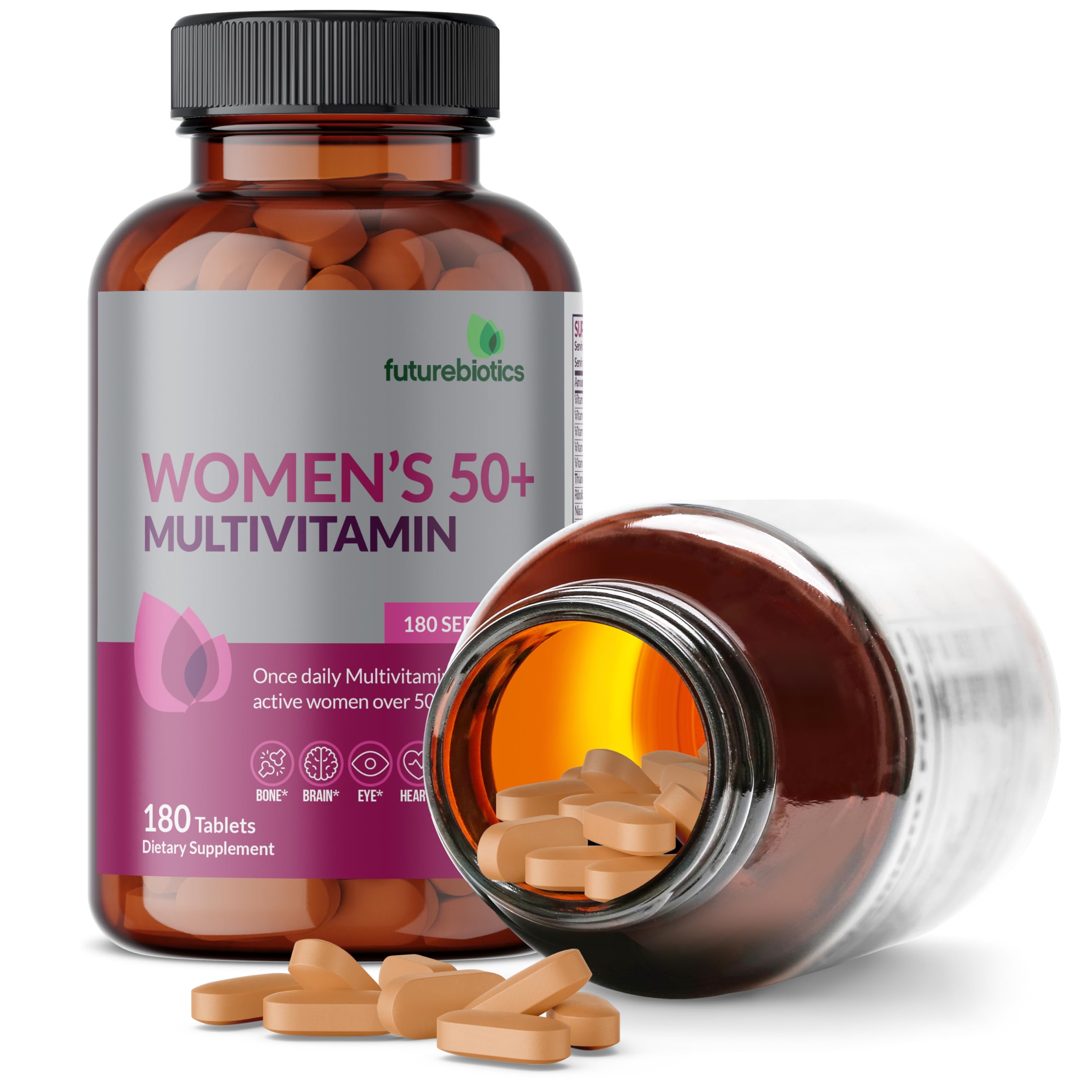 Futurebiotics Women's 50+ Multivitamin Once Daily Multivitamin for Active Women Over 50, NON-GMO, 180 Tablets