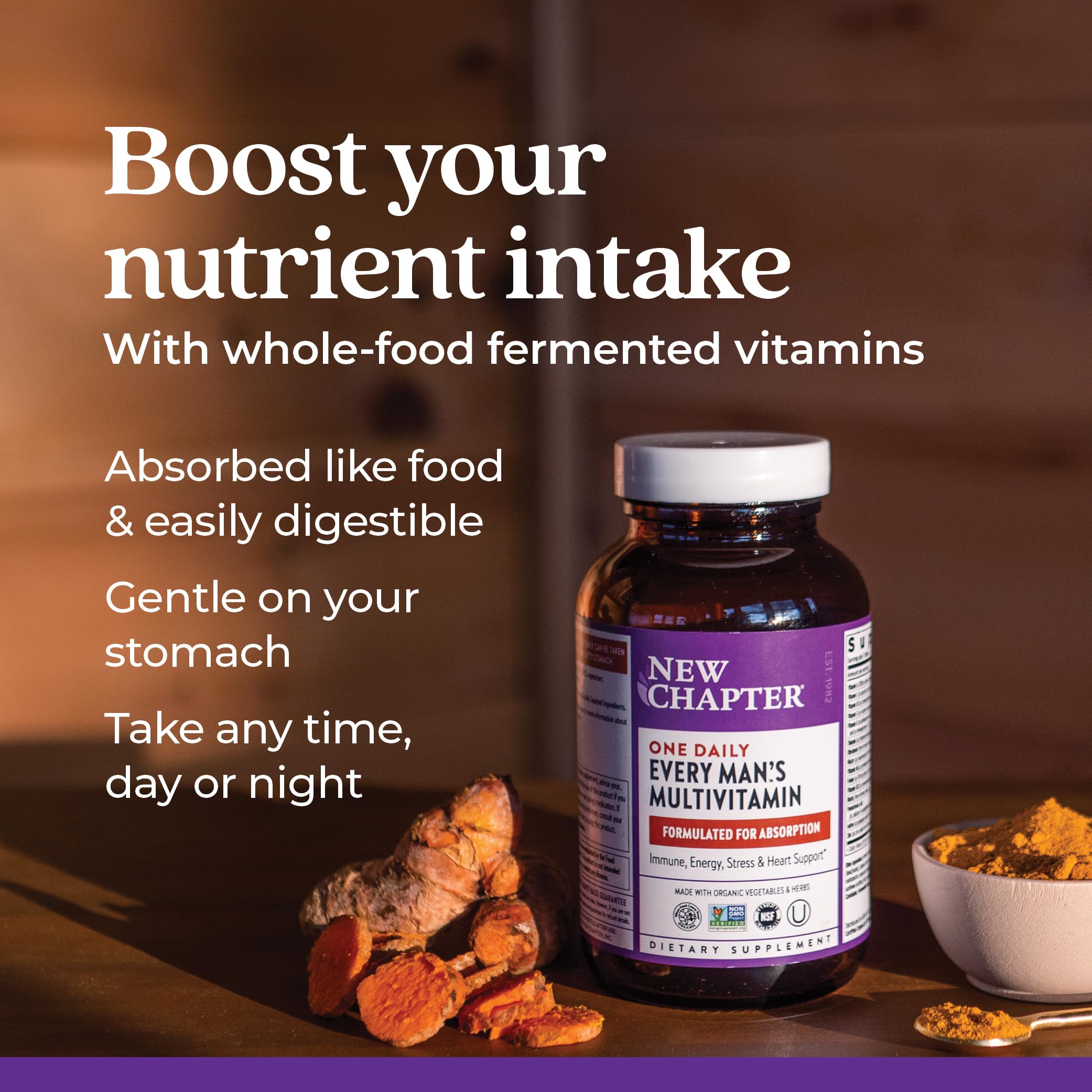 New Chapter Men's Multivitamin for Immune, Stress, Heart + Energy Support with Fermented Nutrients - Every Man's One Daily, Made with Organic Vegetables & Herbs, Non-GMO, Gluten Free - 96 ct