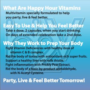 Happy Hour Vitamins Bottle - Multivitamin Formulated for Better Mornings – Live & Feel Better with Milk Thistle, Prickly Pear Cactus, B & C Vitamins, & More- 30 Servings