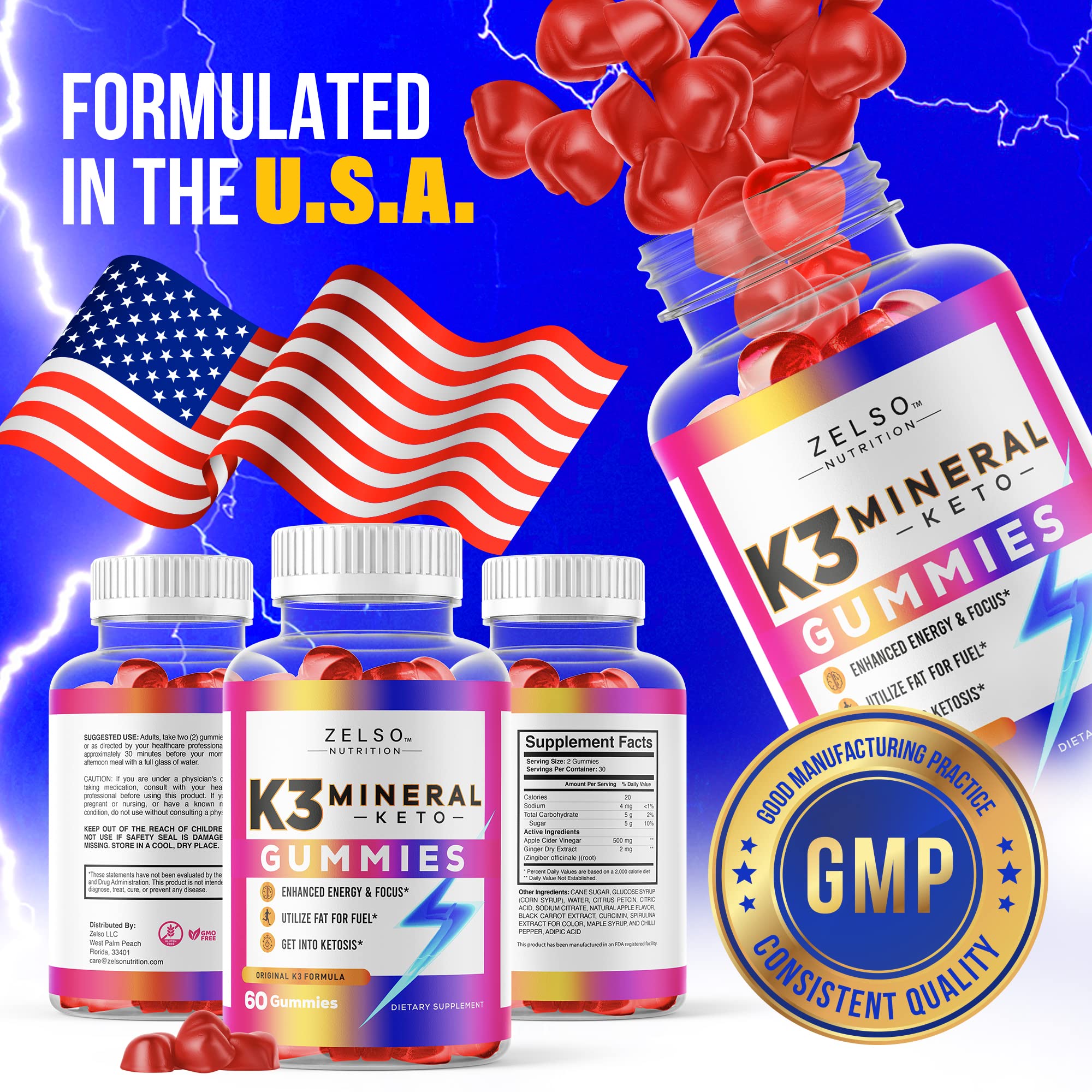 ZELSO (5 Pack) K3 Mineral Keto Gummies Nutrition, The Original K3 Formula Pills Now in Gummy, Advanced Vitamins Plus Multivitamin, 5 Month Supply