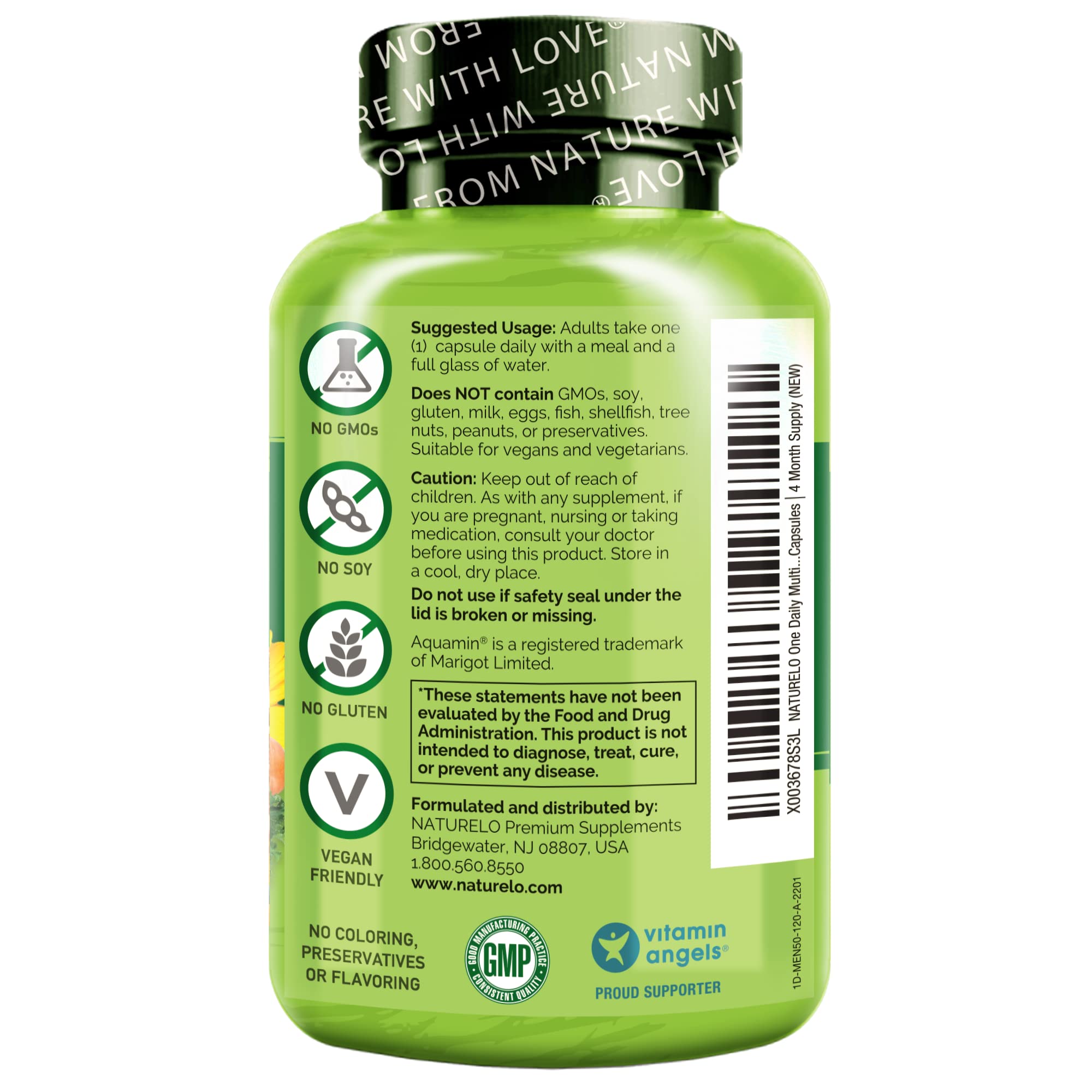 NATURELO Mens Multivitamins for Men 50+ - One Daily Multivitamin for Men with Vitamins, Minerals & Organic Whole Foods, Boost Energy & Health, Non-GMO, 120 Vegetarian Capsules