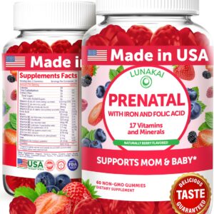 Prenatal Vitamins with Iron & Folic Acid - Proprietary Formula Pregnancy Multivitamin Gummies for Women, 60 Count