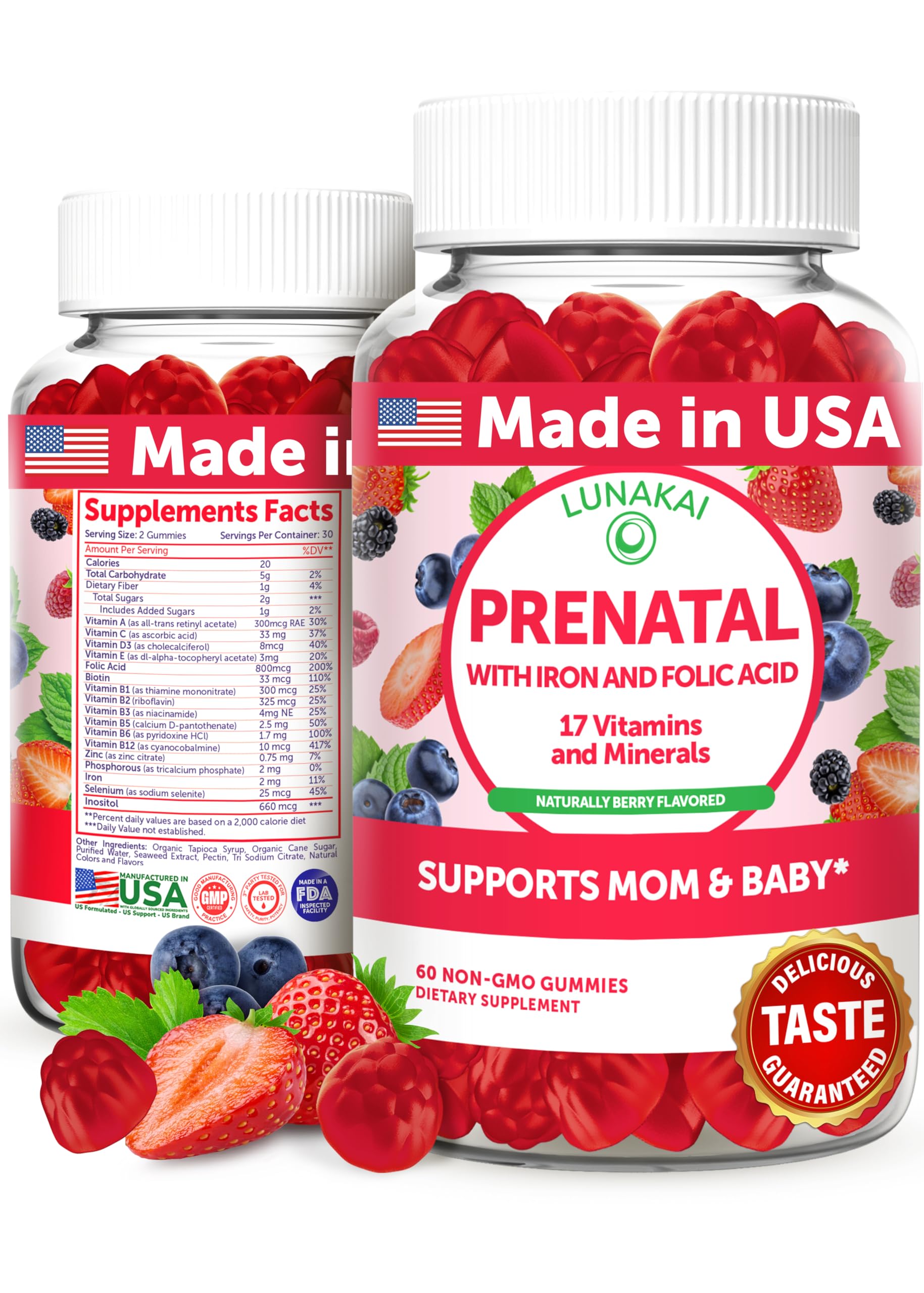 Prenatal Vitamins with Iron & Folic Acid - Proprietary Formula Pregnancy Multivitamin Gummies for Women, 60 Count