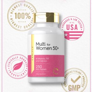 Carlyle Multivitamin for Women 50 and Over | 250 Caplets | Iron Free | with B-Vitamins, D3, and Calcium | for Women 50 Plus | Gluten Free