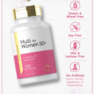 Carlyle Multivitamin for Women 50 and Over | 250 Caplets | Iron Free | with B-Vitamins, D3, and Calcium | for Women 50 Plus | Gluten Free