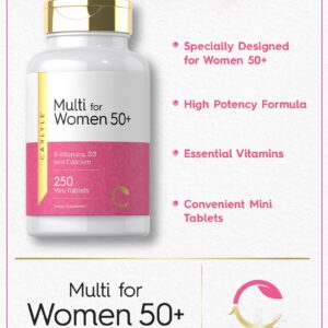 Carlyle Multivitamin for Women 50 and Over | 250 Caplets | Iron Free | with B-Vitamins, D3, and Calcium | for Women 50 Plus | Gluten Free