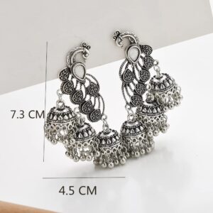 Jhumka Tassel Drop Earrings Indian Ethnic Vintage Earring Peacock Statement Oxidized Antique Traditional Jhumki Earring for Women Party Festival Boho Bohemian Bollywood Jewelry Gift (Silver)