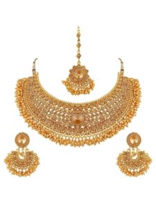 efulgenz indian jewelry sets for women gold tone indian bollywood traditional crystal pearl wedding choker necklace earrings maang tikka jewelry set indian bridal jewelry