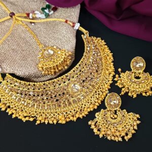 Efulgenz Indian Jewelry Sets for Women Gold Tone Indian Bollywood Traditional Crystal Pearl Wedding Choker Necklace Earrings Maang Tikka Jewelry Set Indian Bridal Jewelry