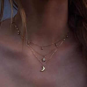 BERYUAN Women Simple Choker Moon Star Choker Necklace Pendant Necklace Trendy Necklace for Women (GOLD)