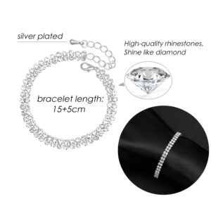 Aixiao Elegant Silver Necklace Earrings Bracelet Crystal Bridal Wedding Jewelry Sets for Brides Bridesmaid Prom Costume Accessories