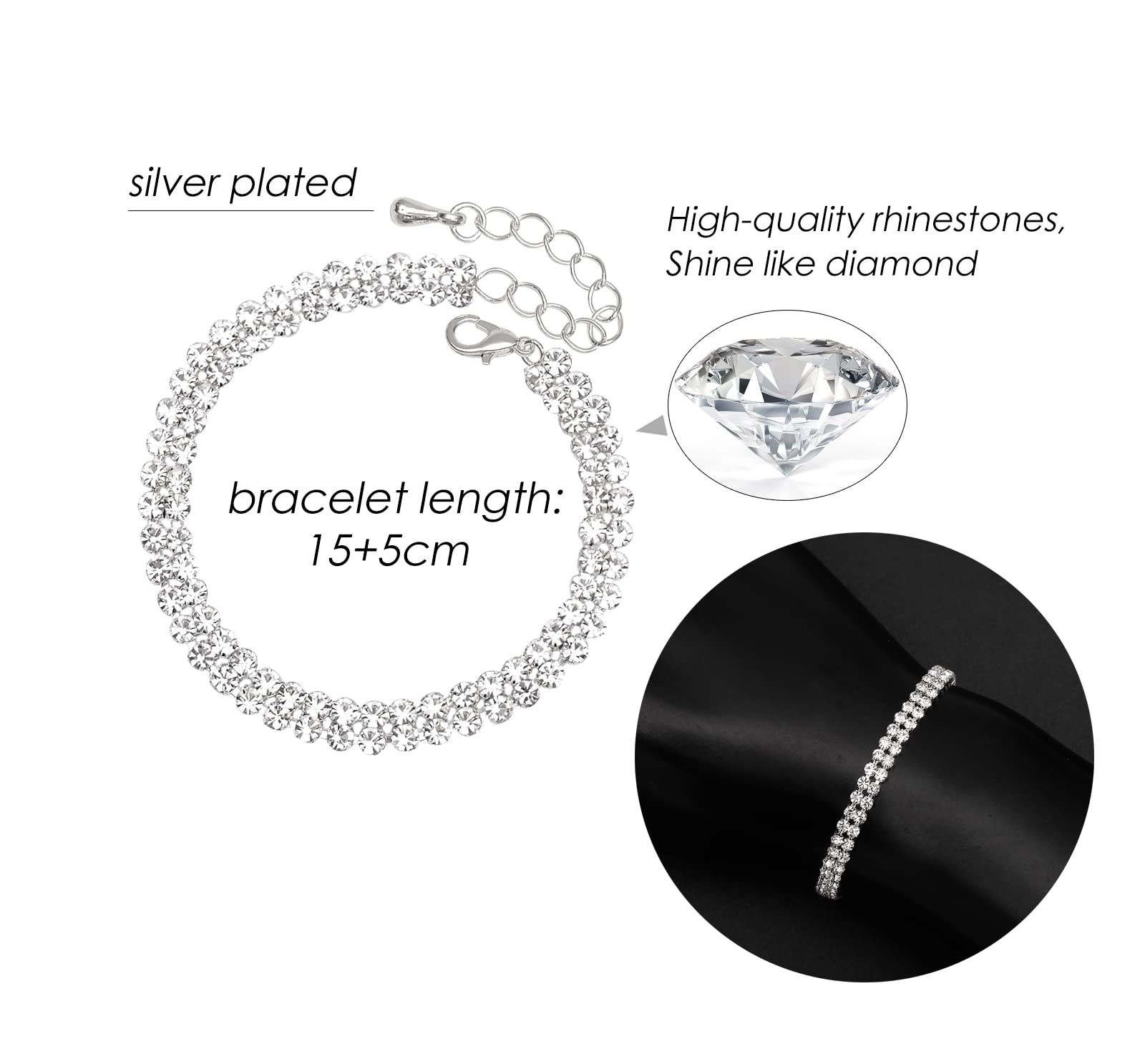 Aixiao Elegant Silver Necklace Earrings Bracelet Crystal Bridal Wedding Jewelry Sets for Brides Bridesmaid Prom Costume Accessories