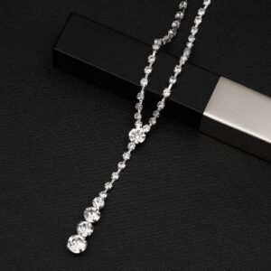 Aixiao Elegant Silver Necklace Earrings Bracelet Crystal Bridal Wedding Jewelry Sets for Brides Bridesmaid Prom Costume Accessories