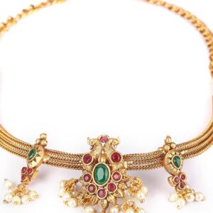 Priyaasi Indian Choker Jewelry Set for Women | Festive Kemp Stone Jewellery | Peacock-Inspired Design | Gold-Plated | Brass Metal | Pearl Drop | Indian Bridal Jewelry Set for Wedding