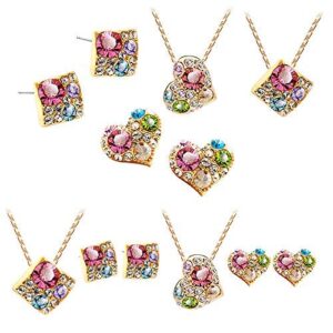 Women Necklace Earring Colorful Heart Pendant Girl Chain Collar Ear Studs Party Wedding Jewellery Set Love Gift Practical treatment