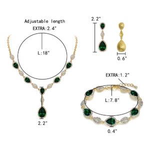 EleQueen Women's Wedding Bridal Jewelry Sets for Brides Bridesmaids, Cubic Zirconia Teardrop Necklace Tennis Bracelet Dangle Earrings Jewellery Set Emerald Color