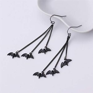 Halloween Black Bat Vampire Dangle Earrings Necklace Set Long Dangle Hook Earrings Halloween Costumes Scary Decorations Party Jewellery Gift for Women Girls-B Earring