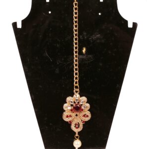 Touchstone NEW Indian Bollywood Traditional Floral Paisley Mughal Kundan Look Faux Ruby Designer Jewelry Mangtika Head Accessory in Antique Gold Tone. for Women.