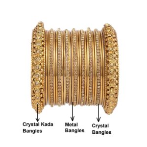 Efulgenz Boho Vintage Antique Gypsy Tribal Indian Oxidized Gold Plated Crystal Bracelet Bangle Set Jewelry (25 Pc)