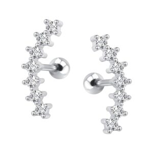 zs curve seven stud cz stud earrings 316l stainless steel ear helix conch cartilage piercing (white)