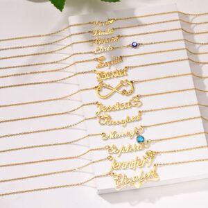 MEALGUET Name Necklace Personalized for Women : 18K Gold Plated Custom Name Necklace Chain Name Plate Choker Necklace Customized Gift Idea for WomenFemale Friends Girlfriend